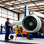 Aircraft Maintenance Training Facility**

"A modern aviation training facility interior, featuring students in appropriate attire working on aircraft engines, perfect anatomy, well-formed hands, fully clothed, safe for work, professional environment, lots of training equipment, daytime, bright lighting, family-friendly, appropriate content. Includes a cutaway engine model for demonstration. Natural pose, correct proportions."

**