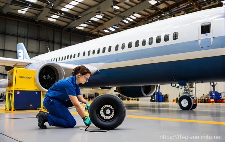 항공정비사와 항공기 안전 점검 - Prompt 1: Dedicated Aircraft Technicians in a Hangar**