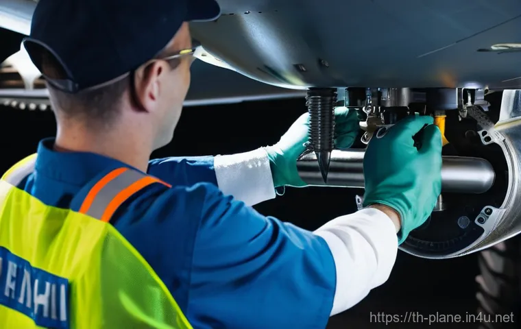 항공정비사의 윤리와 직업 의식 - **Prompt:** A diverse team of three aircraft maintenance technicians – a seasoned mentor in their 50...