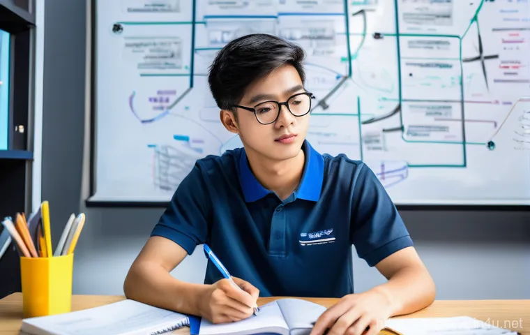 항공정비사 필기 시험 기출 문제 분석 - **Prompt 1: Focused Aviation Student with Mind Map**
A young Thai university student, approximat...