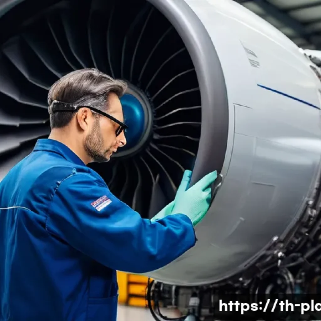 항공정비사 필수 자격증 종류 - A professional aircraft maintenance technician wearing a neat uniform with safety gloves and glasses...