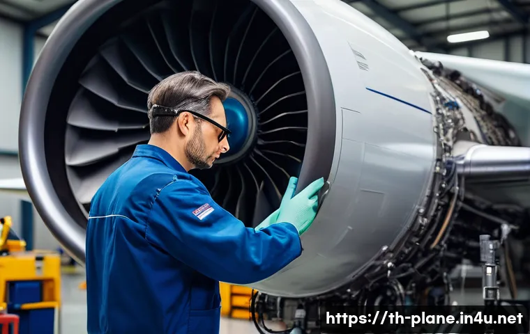 항공정비사 필수 자격증 종류 - A professional aircraft maintenance technician wearing a neat uniform with safety gloves and glasses...